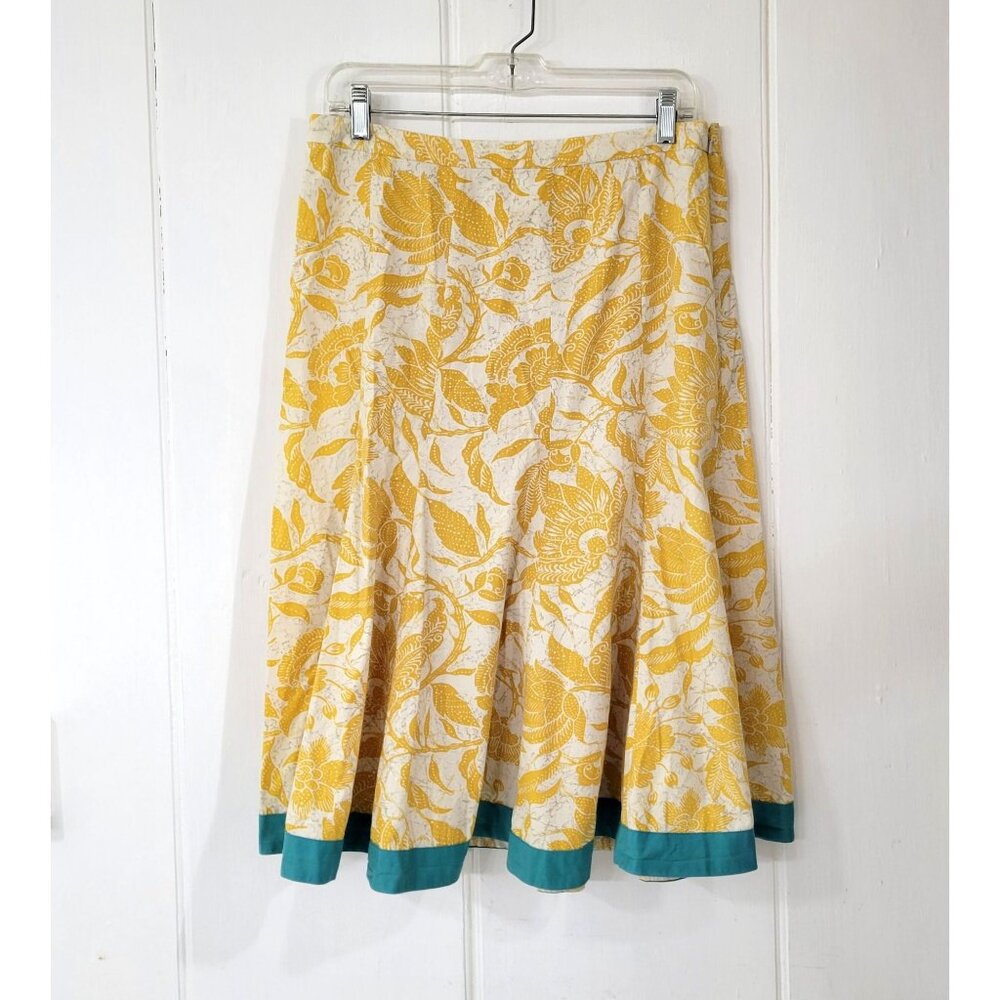 Old Navy Yellow Batik Print Flared Cotton Skirt